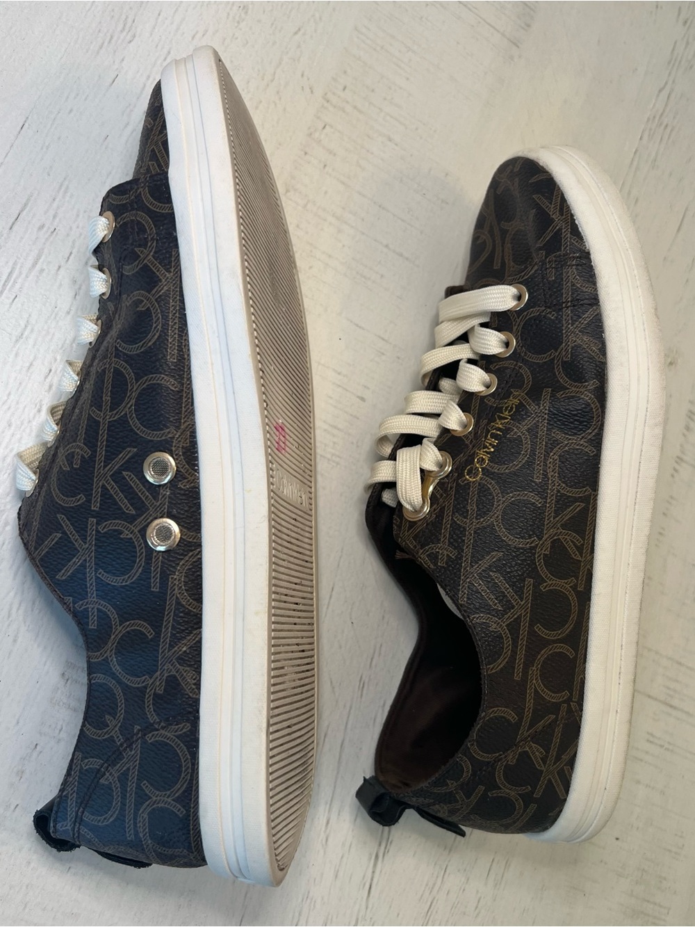 Calvin Klein Michaela Dark Brown Monogram Low-Top Sneakers - Picture 7 of 8